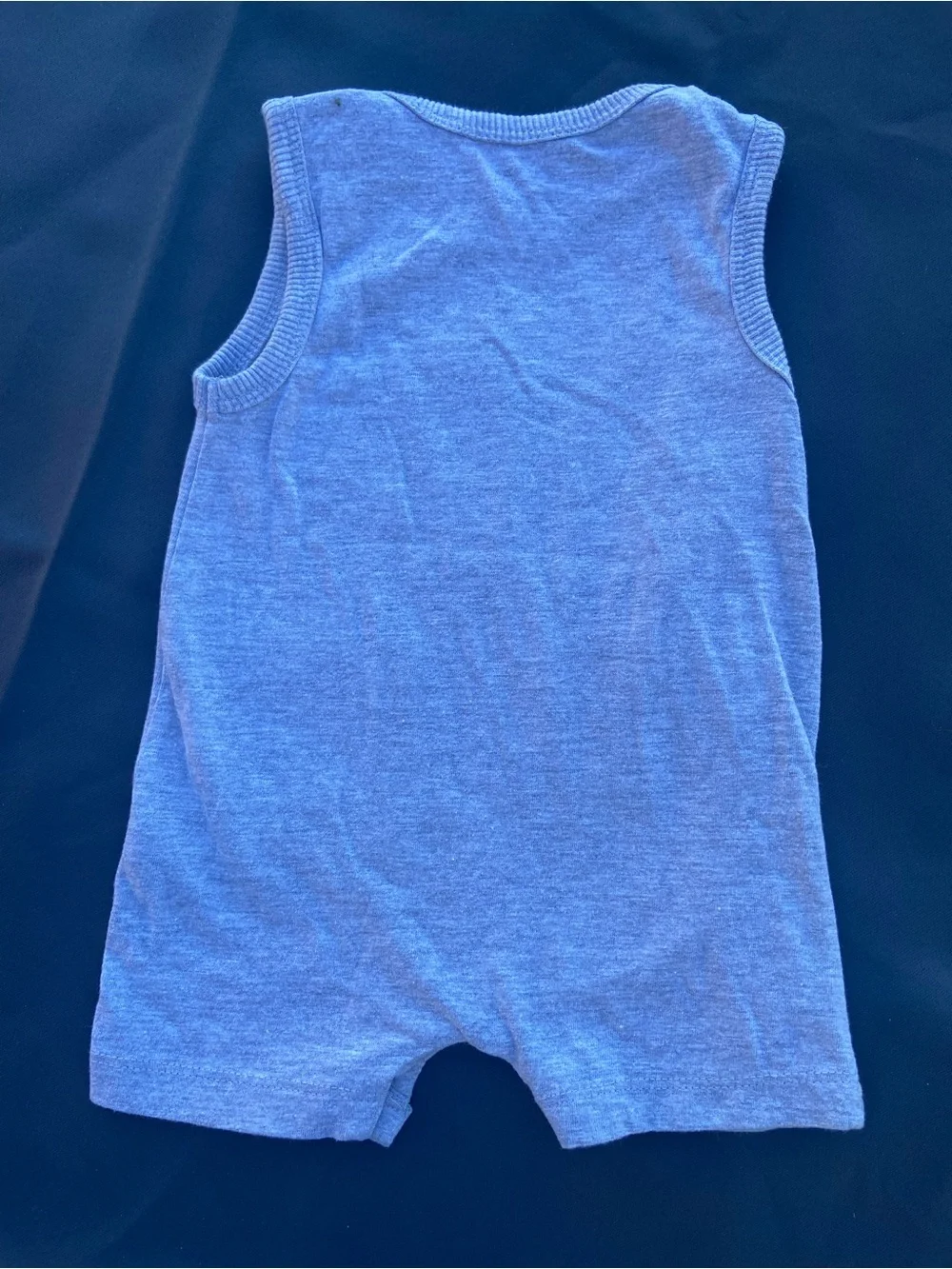 Tahari Gray Sleeveless Baby Romper with Navy Striped Pockets